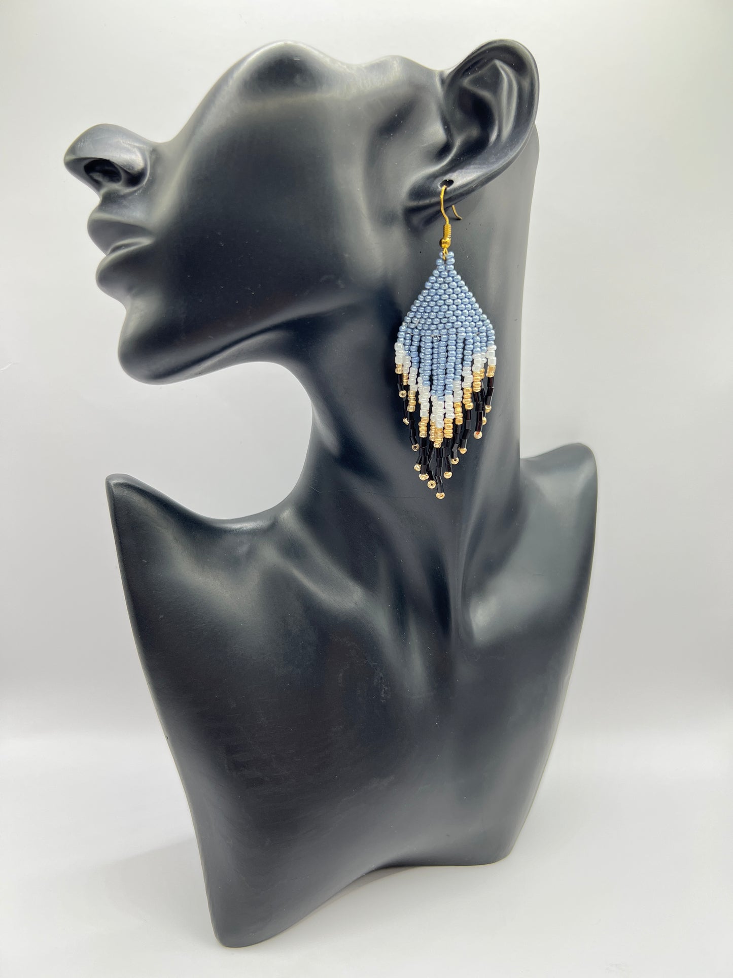 Earring "BLUE-GOLD-BLACK WATERFALL"